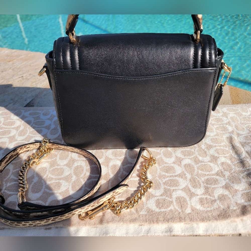 Coach Marlie Leather Sachel/Crossbody With Border Quilting And Snakeskin Handle - Picture 13 of 16